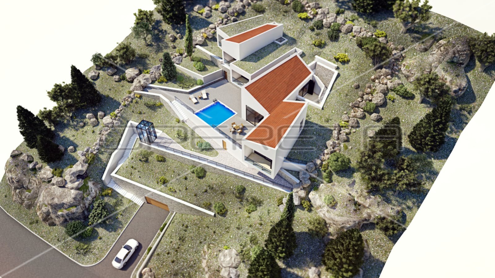 Zemljište s projektom luksuzne vile modernog dizajna prvi red do mora, Starigrad - cover